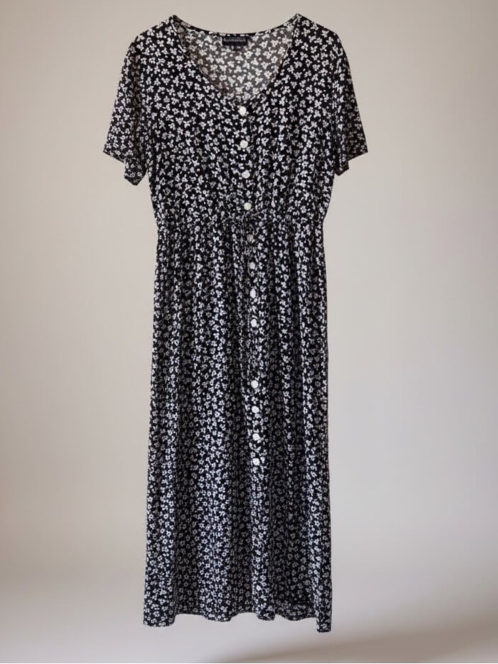 Magaschoni Black White Ditsy Floral Button Front Midi Dress Short Sleeve XL - Picture 6 of 13